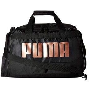 Puma Black Rose Gold Logo Gym Duffel‎ Bag Weekend Travel Sport Carry-On